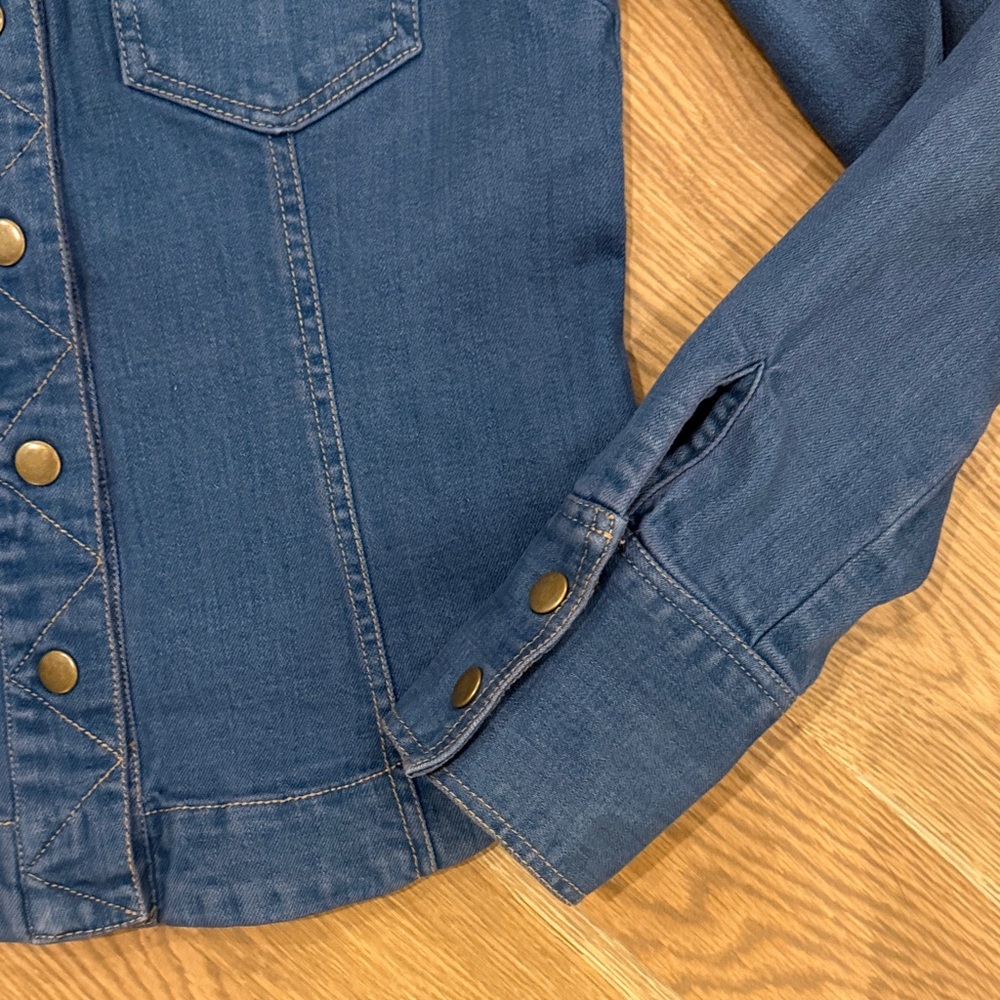 Free People Dark Blue Jean Jacket with Brass Buttons - Picture 4 of 5